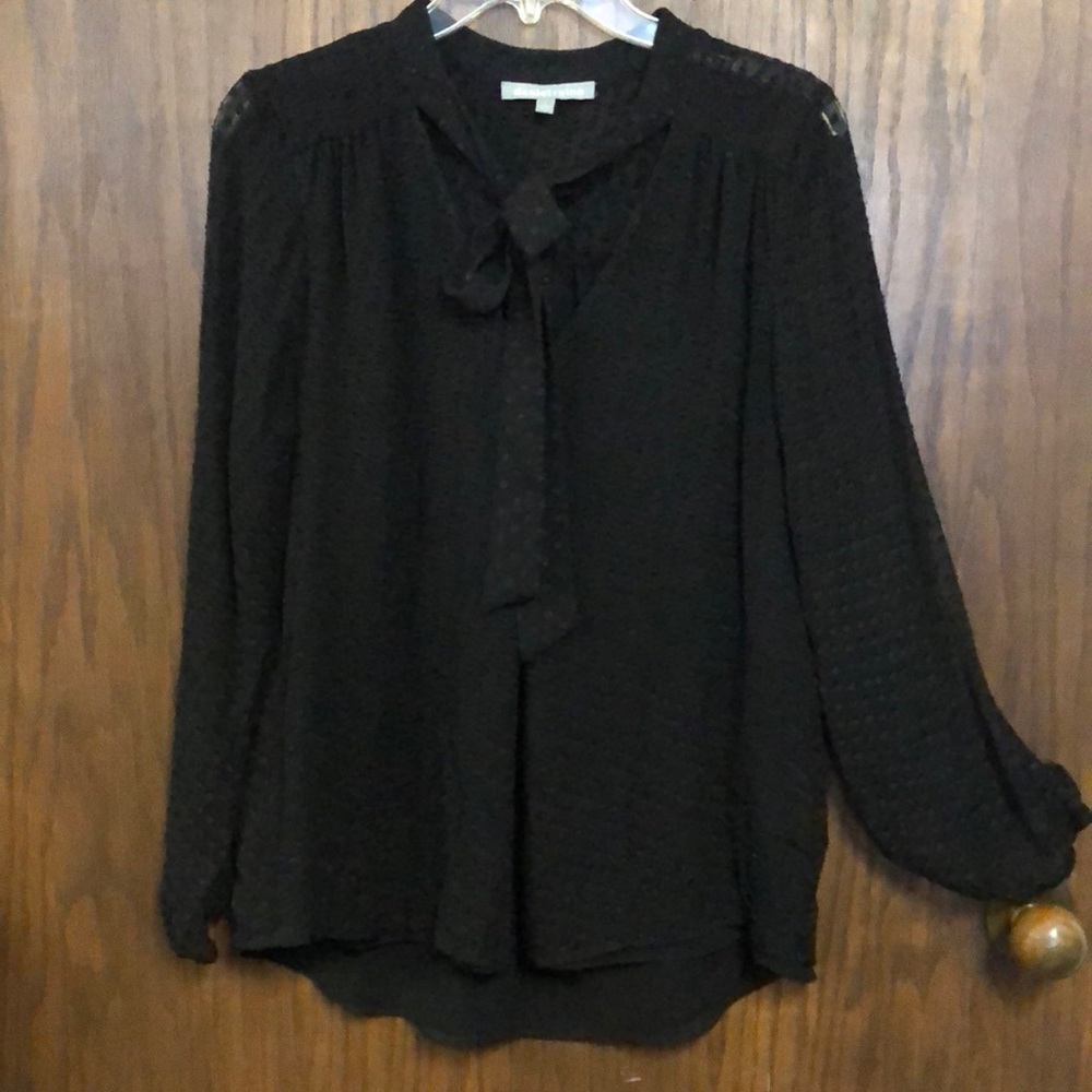 Daniel Rainn Black Blouse Sheer Sleeves PussyBow Large